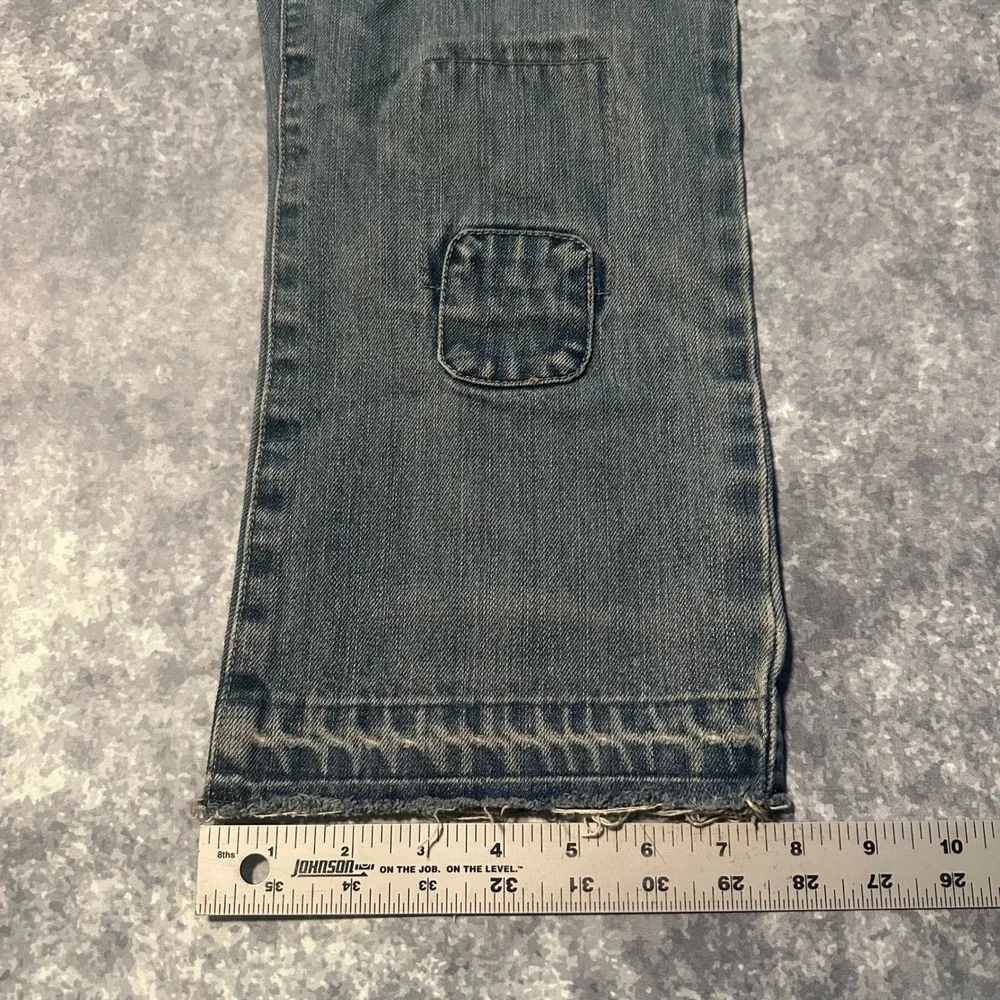 Y2K Gap Kids Girls Blue Jeans Cropped Patchwork Distressed Bottom Size 14 Slim‎